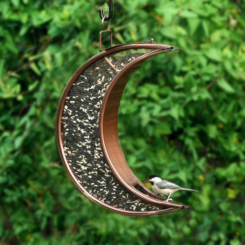 Crescent Moon Bird Feeder in Copper Finish